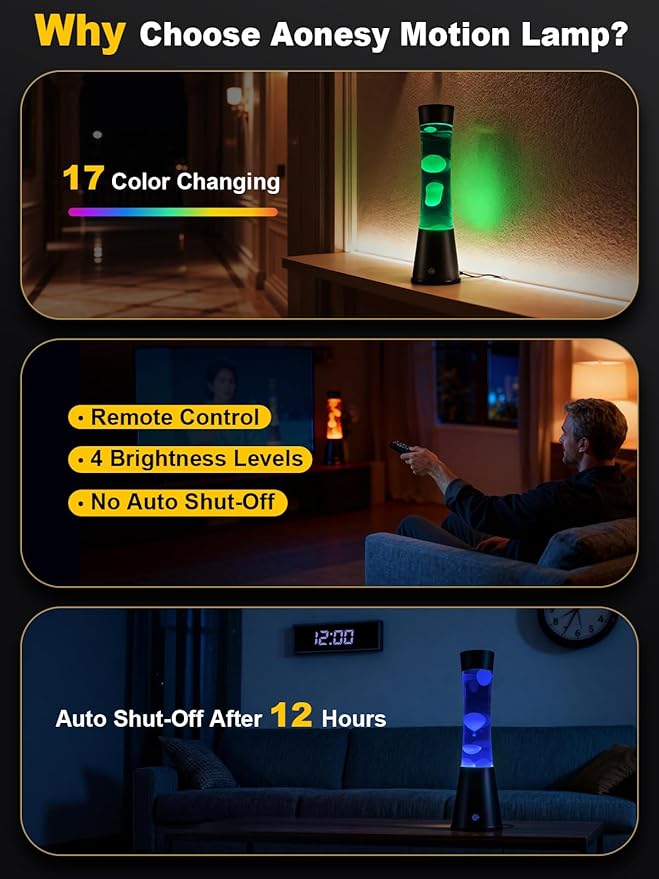 17-Color Changing Liquid Motion Lamp with Remote & Auto Shut-off, Soothing Mood Lamp for Bedroom, Office & Home Decor, 15.5 Inch Large LED Night Light, Unique Gift for Kids,Valentines, Teens & Adults
