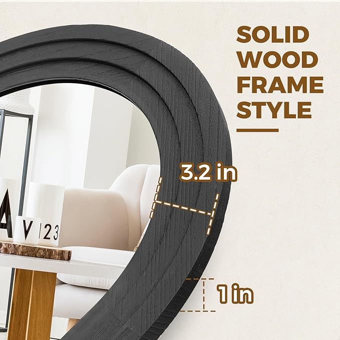 65"x22" Arched Floor Mirror, Solid Wood Full Length Mirror - Free Standing & Wall Mounted - Elegant Design for Bedroom, Dressing Room, Hallway, Black