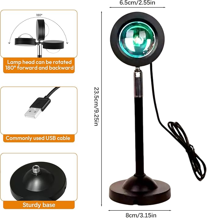 Sunset Lamp Projector,180 Degree Rotation Sun Projection Light Led Night Light Floor Lamp with USB Port,Sunset Lamps for Photography Party Bedroom Decor。