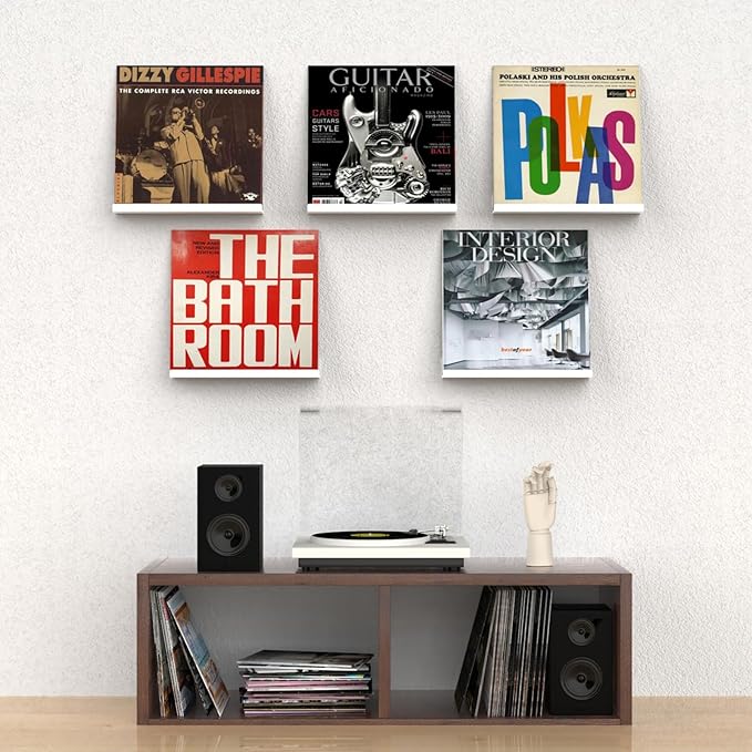 ILYXY Acrylic Vinyl Record Holder Wall Mount – 8 Pack 12-Inch Floating Vinyl Shelves, White Record Display Frames for LP Albums & Wall Decor