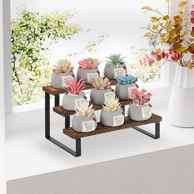 YINMIT Wooden Perfume Organizer, Tiered Cologne Organizer for Men, Black Cologne Stand Perfume Stand, Risers Display Stands for Perfume, Makeup, Cupcake, Dessert, Party (3 Tier Retro, 11.8 In)