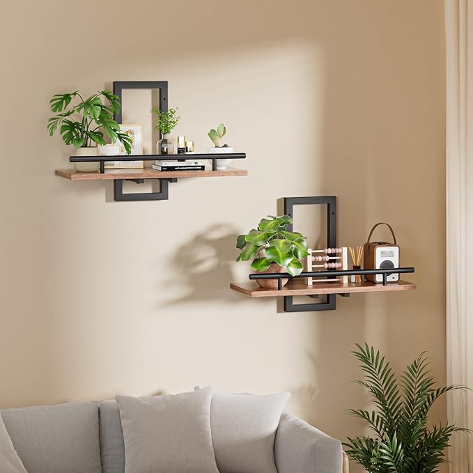 Sbosbo Floating Shelves for Wall to Hold Plants and Small Decor, 15.8 Inch Wall Mounted Shelves Set of 3, Easy to Mount Book Shelf for Bedroom, Living Room, Bathroom, Kitchen, Rustic Brown