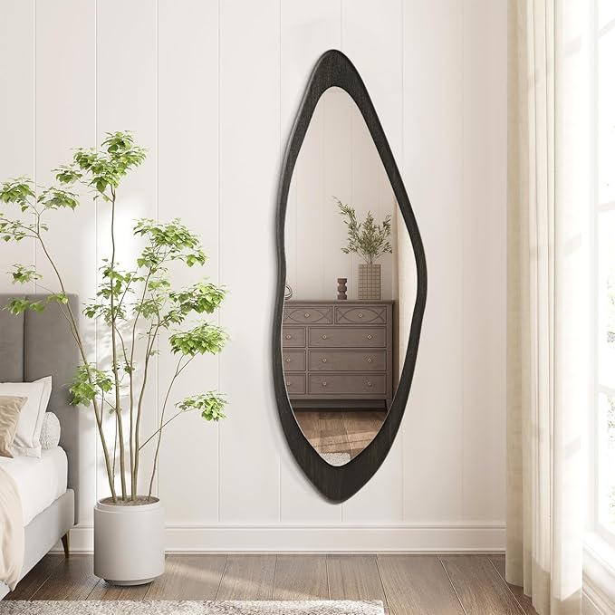 AAZZKANG Large Wall Mirror with Wood Framed 47"x16" Retro Irregular Mirrors Full Length Asymmetrical for Bathroom Bedroom Living Room Entryway