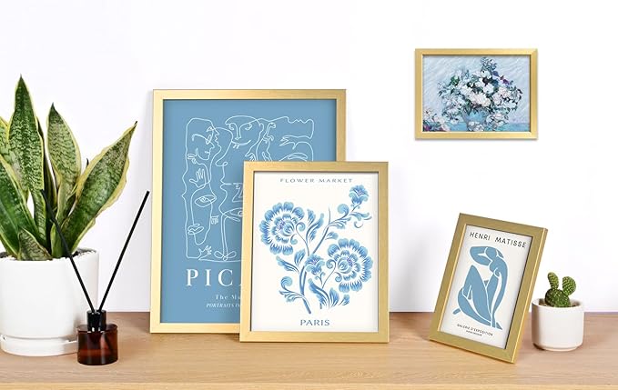 ANERZA 16 PCS Framed Blue Wall Art Decor, Matisse Wall Prints for Bedroom, Gallery Wall Frame Set, Minimalist Posters for Living Room Aesthetic, Collage Kit, Teen Girls Dorm Home Artwork
