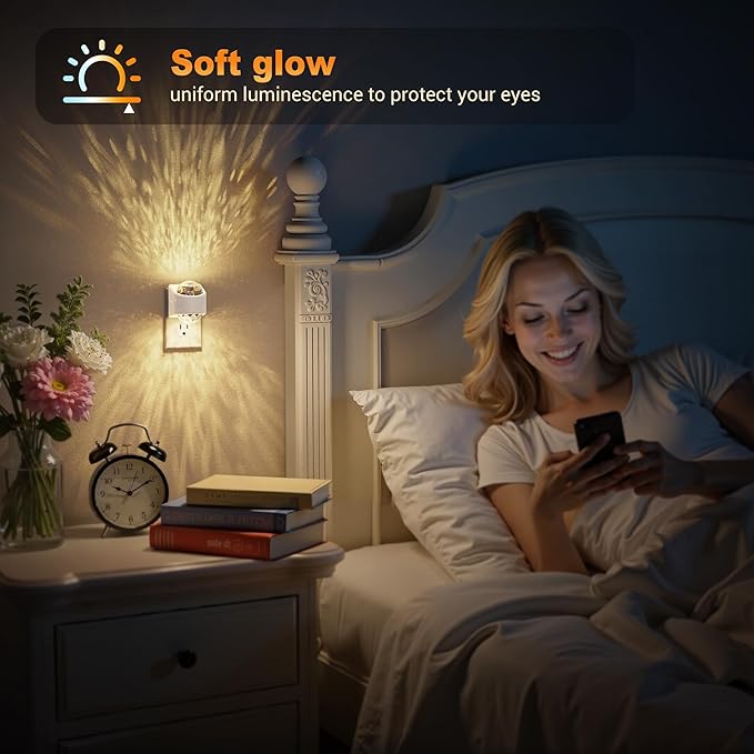 JandCase Night Lights Plug into Wall, 2 Pack 3000K Soft White Star Projector Night Light, Automatic Galaxy Nightlight Plug in with Light Sensor for Bathroom Hallway Room Decor