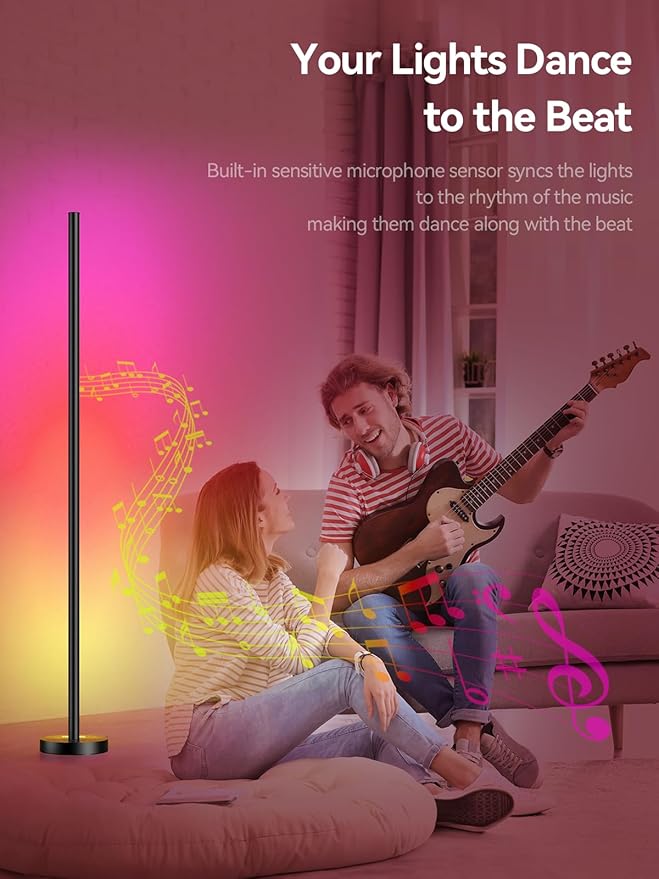 OIYN Smart RGBICW LED Corner Floor Lamp - 16 Million DIY Colors, 68+ Scenes, Music Sync, App & Remote Control, Color-Changing Ambient Lighting for Living Rooms, Bedrooms, and Gaming Rooms