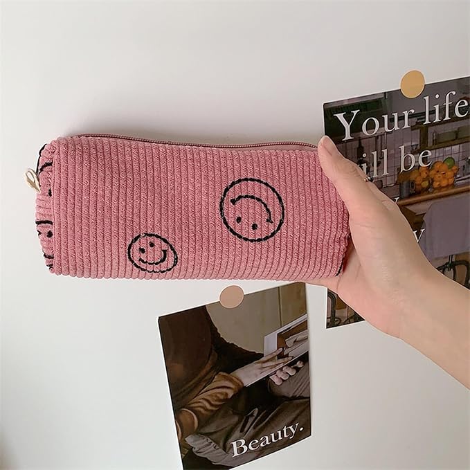 Pencil Case Lightweight Aesthetic Pen Case Office College School Storage Bag Pouch Holder Box Organizer Makeup Pouch Cosmetic Bag for Girls Boys Kids (Smile-Pink)