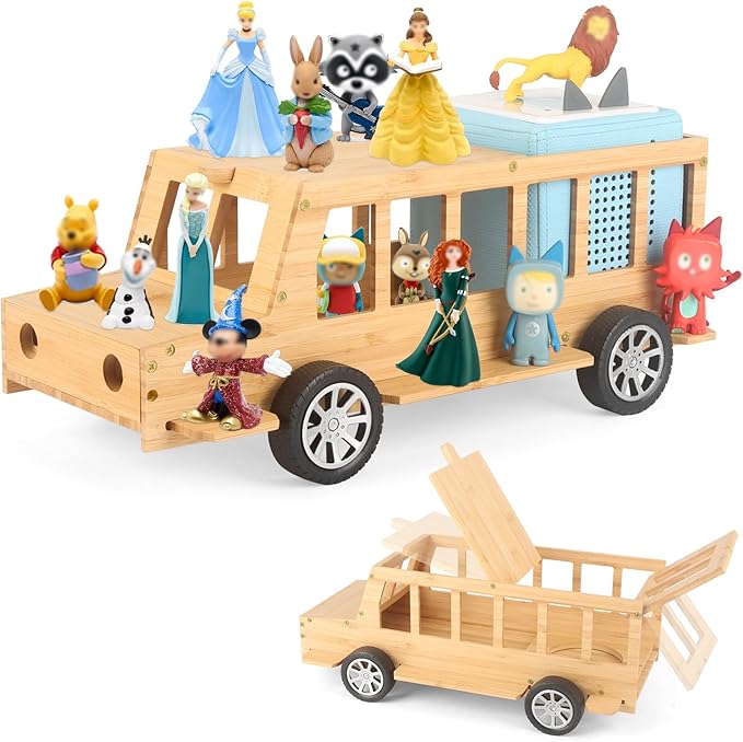 Bus for TonieBox 1/2Shelf Storage Holder for Tonies Figures, Car Organizer for Tony Box Display for 35 Tonie Characters(with 35Pcs DIY Magnetic Adhesive Metal Plate) for Children