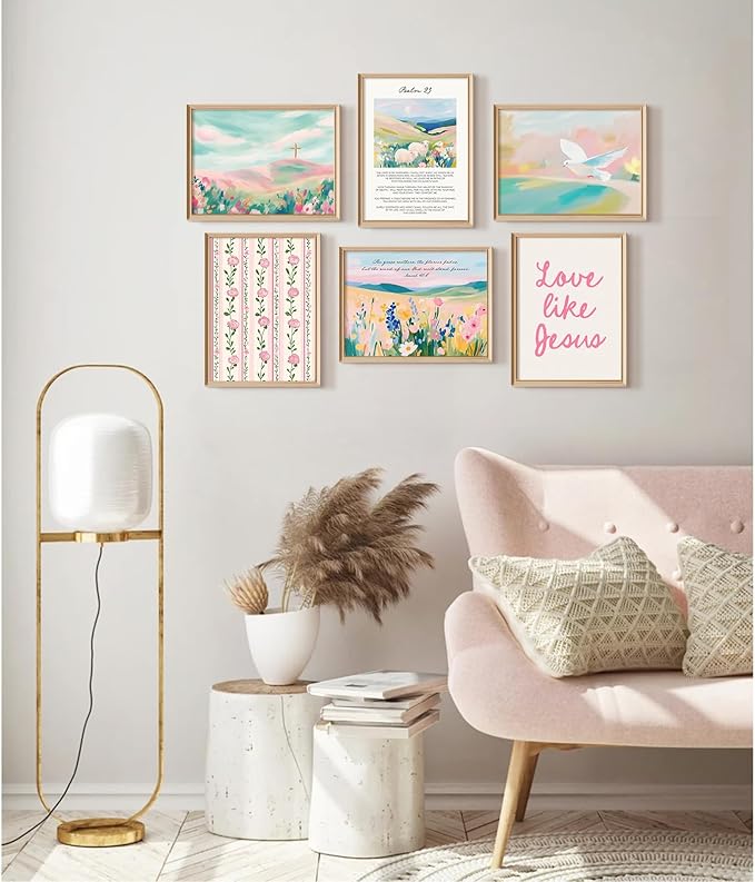 Pastel Pink Christian Wall Art Bible Verse Preppy Canvas Wall Decor Girl Trendy Christian Poster Aesthetic Floral Scripture Prints Cute Religious Pictures for Girls Room Bedroom 12x16x6 Inch Unframed