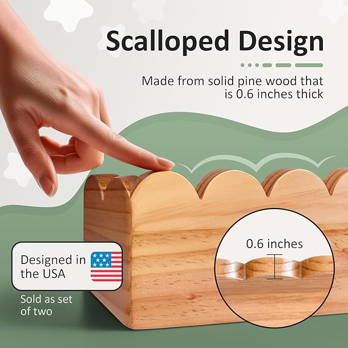 Floating Nursery Book Shelves (Set of 2), Scalloped Book Shelf - Kids Wall Bookshelf, Nursery Decor, Floating Shelves for Wall (24 inches Length), Scalloped Wall Shelf