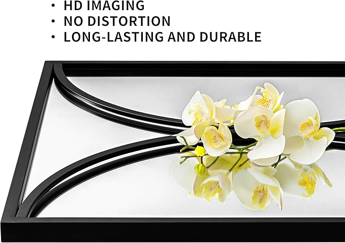 SHYFOY Black Metal Frame Wall Mirror, 47 x 24 Horizontal Rectangle Wall Mirror, Modern Geometric Accent Mirror for Living Room and Entryway