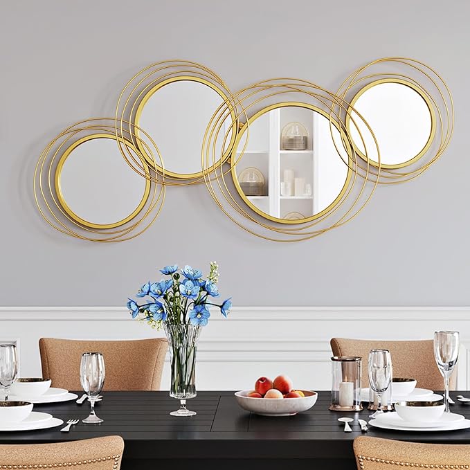 Wall Mirror Decor Irregular,43''x22'' Large Round Modern Circle Mirror,Metal Wall Art Mirrors for Living Room,Hallway,Entryway,Bedroom,Dining Room