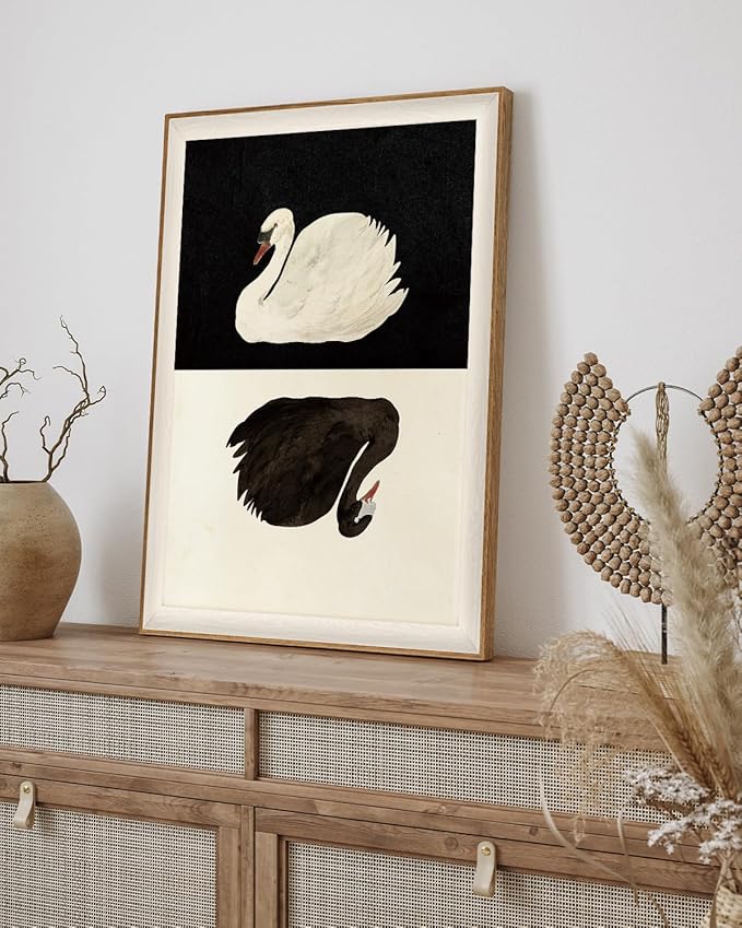 VIYYIEA Framed Wall Art for Living Room, Swan Canvas Prints, Vintage Home Decor, Animals Painting Picture, Bathroom Wall Decor Gifts for Friends or Family - 20L x 16W