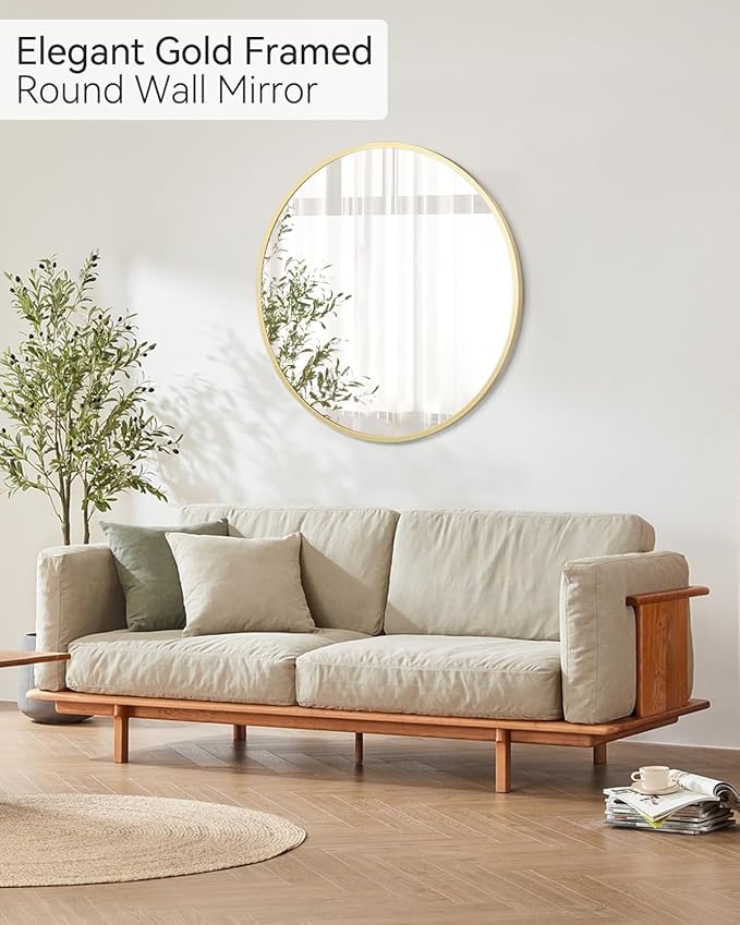 Hipicute Circle Mirror, 24 Inch Gold Round Wall Mirror, Metal Framed Modern Decorative Items for Entryway, Living Room, Bathroom, Dining Room & Hallway,Gold