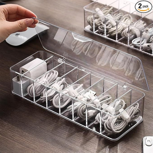 2Pcs cord organizer box, 10.2 x 3.5 x 2.2in, Desktop Cord Organizer with Compartments (2)