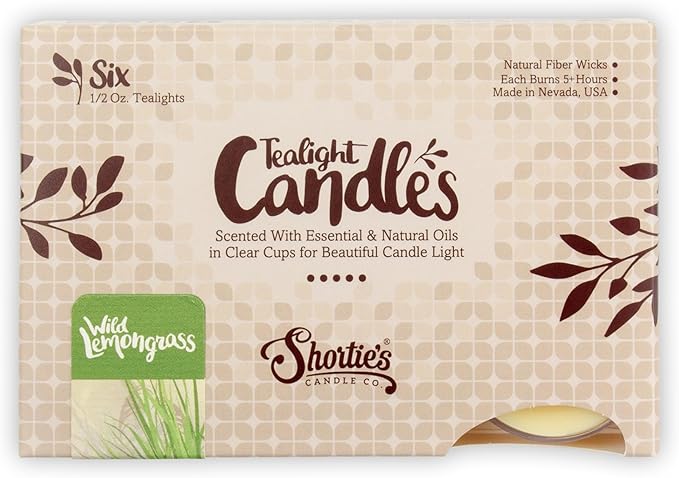Shortie's Candle Company Wild Lemongrass Premium Tealight Candles - 6 Yellow Highly Scented Tea Lights - Beautiful Candlelight - Made in the USA - Fresh & Clean Collection