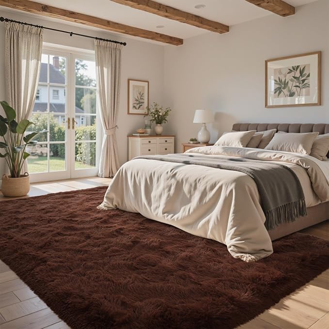 Coffee Brown 4x6 ft Fluffy Rug for Living Room,Fur Bedroom Area Rugs Non-Slip,Carpet for Nursery Kids PlayRoom Indoor Modern Plush Carpets