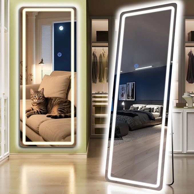 Standing Mirror Full Length with LED Lights, 71"x30" Lighted Mirror with Dimming & 3 Color Lighting, Tall Mirror Full Body for Bedroom, Dressing Room
