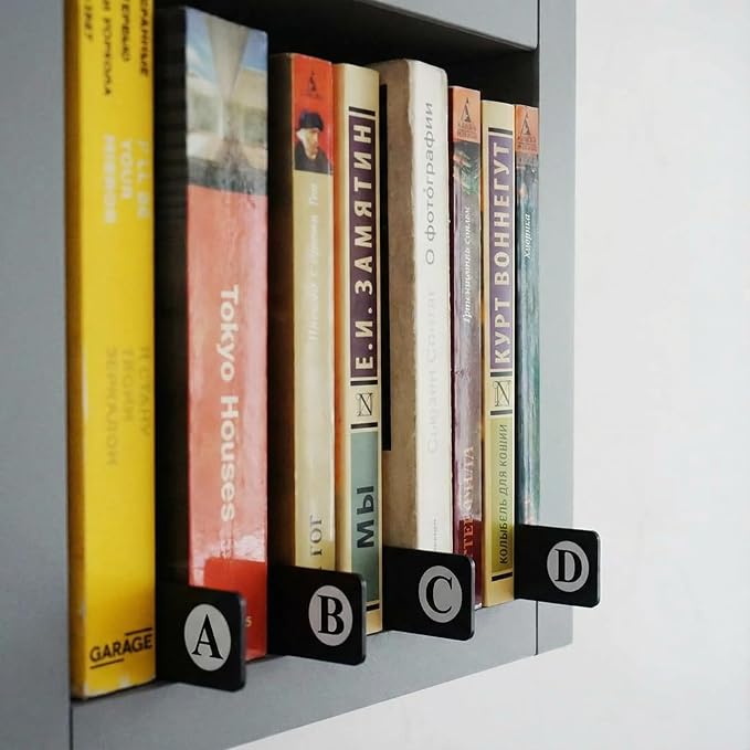 26 Pcs Library Alphabet Book Dividers Wooden Vinyl Record Organizer Separators 26 Alphabetical A-z Dividers Bookshelf Markers for Shelves Cds, Albums, Books (Black)