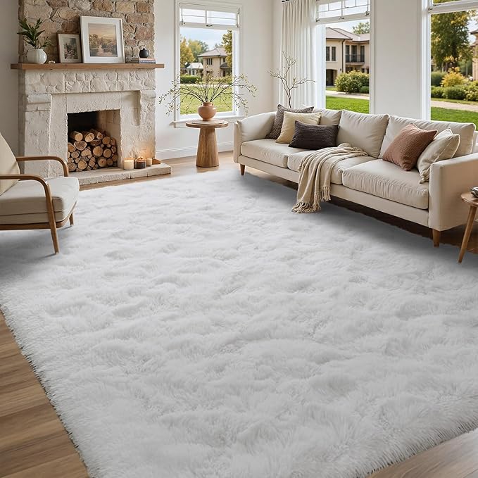 5x7 ft White Rugs for Living Room Fluffy Bedroom Rug Non-Slip Area Rugs Shag Carpet for Nursery Kids PlayRoom Dorm Office Indoor Modern Plush Carpets Teens
