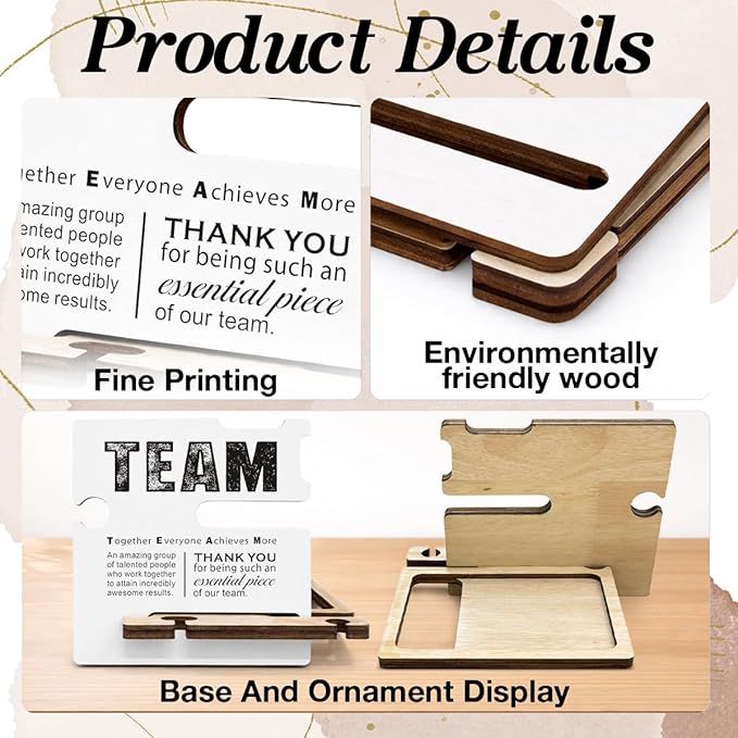 Team Appreciation Gifts for Coworker - Multi-functional Desk Organizer - Motivational Thank You Team Office Quote Wooden Sign for Office Desk Shelf Decor