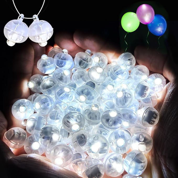 100Pcs Balloon Lights with Clear Hanging Line, Long Standby Time Mini Ball Lights for Party Decorations, Paper Lantern, Easter Eggs, Birthday Party, Halloween Christmas Decoration(Glow steadily White)