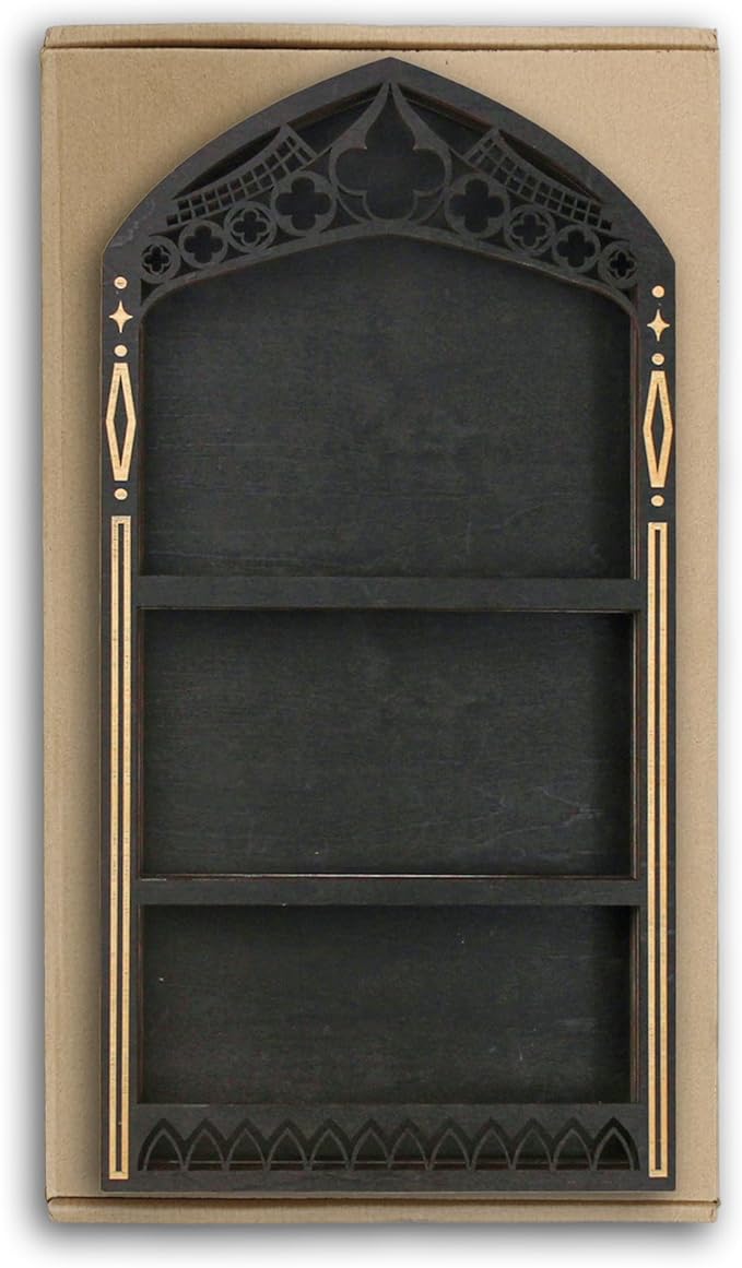 Gothic Crystal Shelf Display for Wall, Wooden Rock Gem Healing Stone Display Shelf Wall Mounted, Crystal Holder Trinket Organizer Knick Knack Shelf, Gothic Witchy Decor Gifts for Women - 2025 UPGRADED