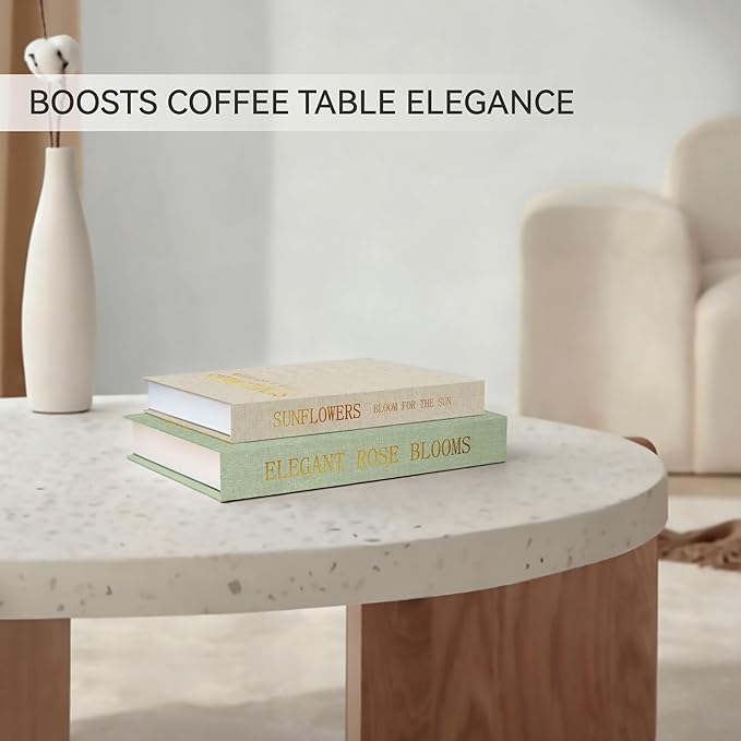 Premium Linen Decorative Book Box Set of 2 - Letter Gold Foil Embossed with Hidden Storage | Coffee Table, Bookshelf & Mantel Decor & Keepsake Organizer to Elevate Home Aesthetic,Green