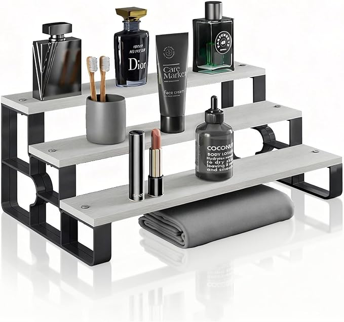 Wood Cologne Organizer for Men,Perfume Organizer for Bathroom Countertop,3 Tier Makeup Organizer for Bedroom Decor,Skincare Storage,Display Stand Shelf,Valentine's Day Gift (White 11.2")