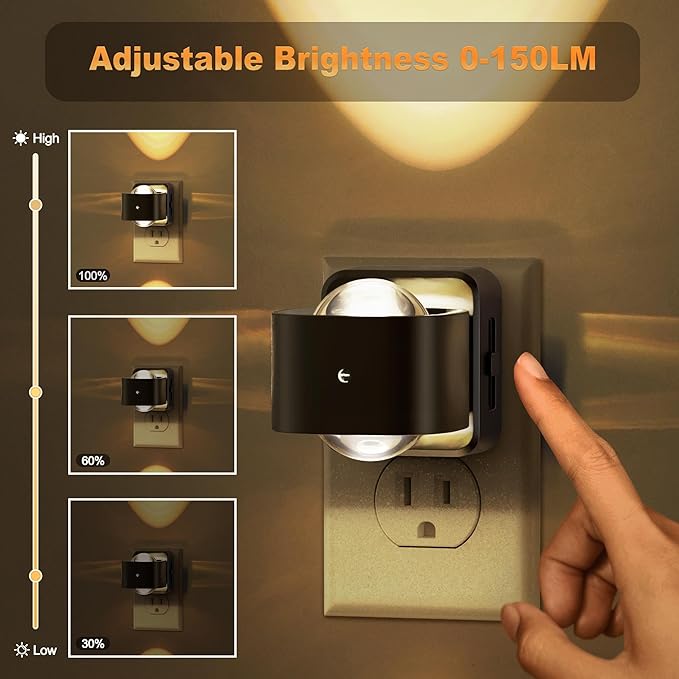 JandCase Night Lights Plug into Wall,0-150LM Super Bright Automatic Night Light with Dusk to Dawn, 180° Rotatable Plug in LED Nightlight Soft Warm for Halloween Decoration, Children Room,Party
