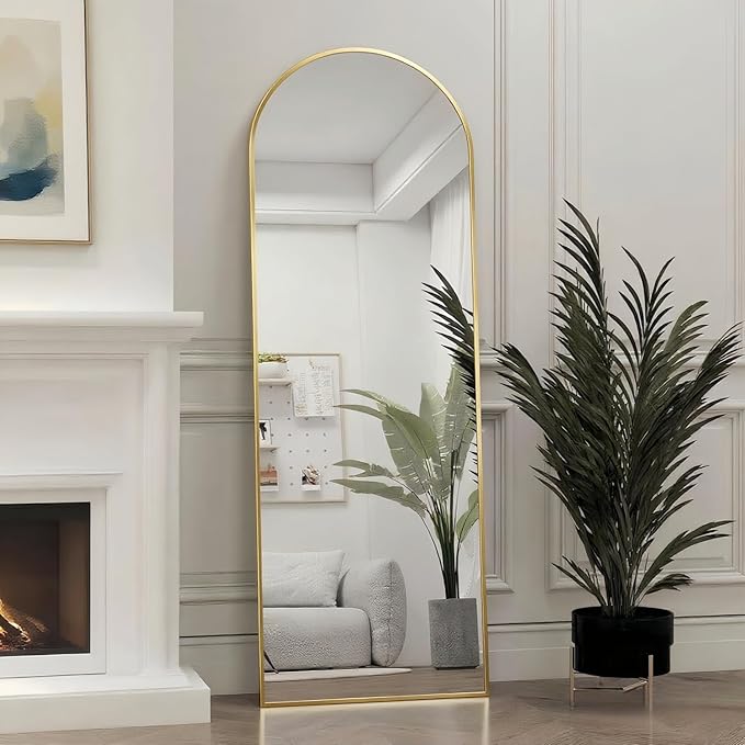 Door Mirror, Arched Full Length Mirrors Over The Door, 16"x 50" Hanging or Wall Mirror, Full Body Mirrors,Gold