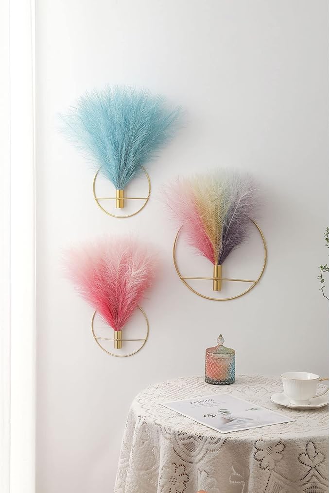 Pretty Jolly Boho Wall Decor, Wall-Mounted Metal Wall Decor, Hanging Artificial Pampas Display, Wall Art Living Room, Bedroom, Bathroom, Dining room, Plant Wall Decor 2 Pack Gold