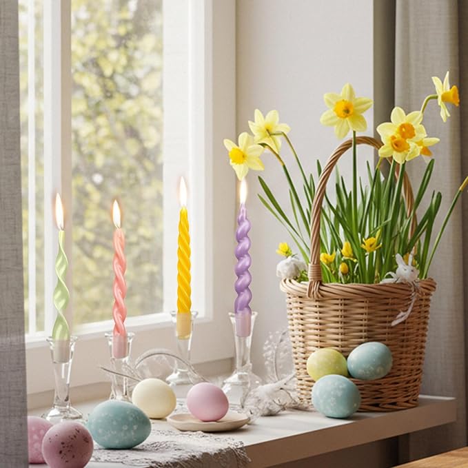 Nuanchu 4 Pcs Twisted Taper Candles Wax Unscented Smokeless Spiral Swirl Candlesticks for Wedding Holiday Dinner Party Home Decorations(7.87 Inch,Pure,Pastel Color)