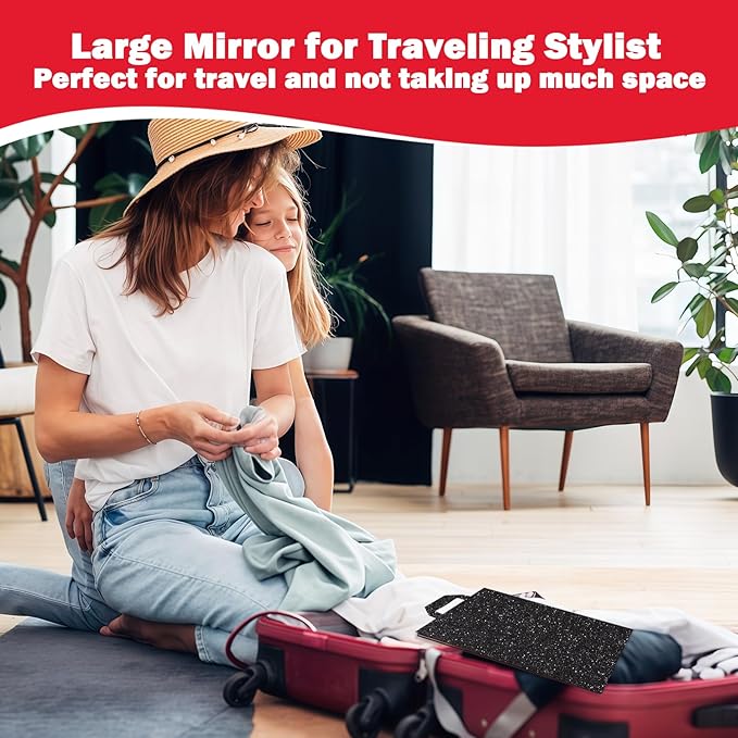 Foldable Full Length Mirror, Hanging Wall Mirror Portable Travel Mirror with Handle for Dance Home Bedroom Wardrobe Stage Makeup Checks Camping Outdoor Use (32.2" L x 12.5" W, Bi-Fold)