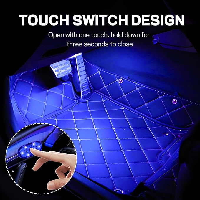 4 PCS Car LED Lights Interior Wireless, Super Bright Auto Interior Ambient Light with 6 Bright LED Lamp Beads, Portable USB Rechargeable Car Led Night Light for Vehicle Decor(Blue)
