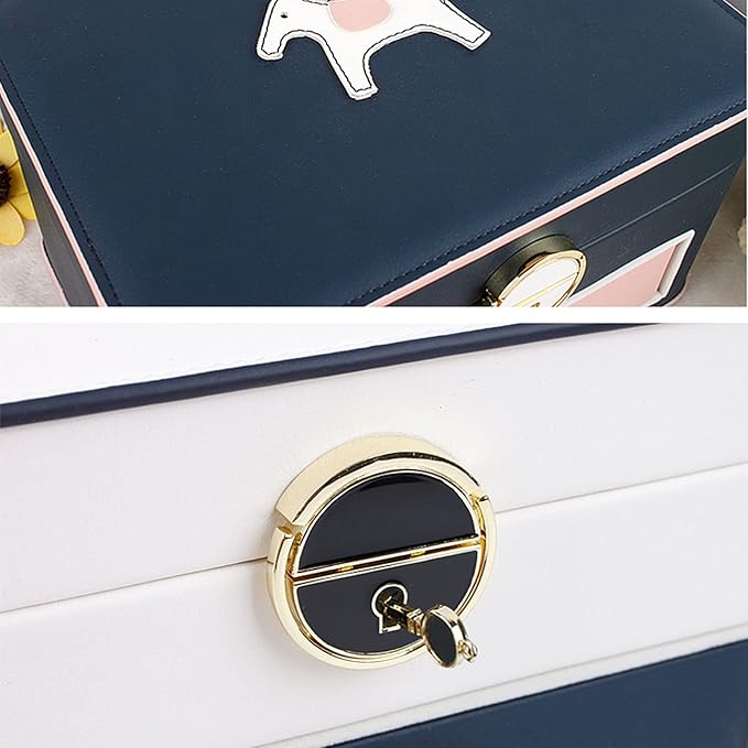Jewelry storage box Makeup Organizers Jewelry Box,Jewelry Box for Women Leather Jewelry Organizer Two Layers with Lock Display for Earrings Bracelets Rings Watches Jewelry Case (B)