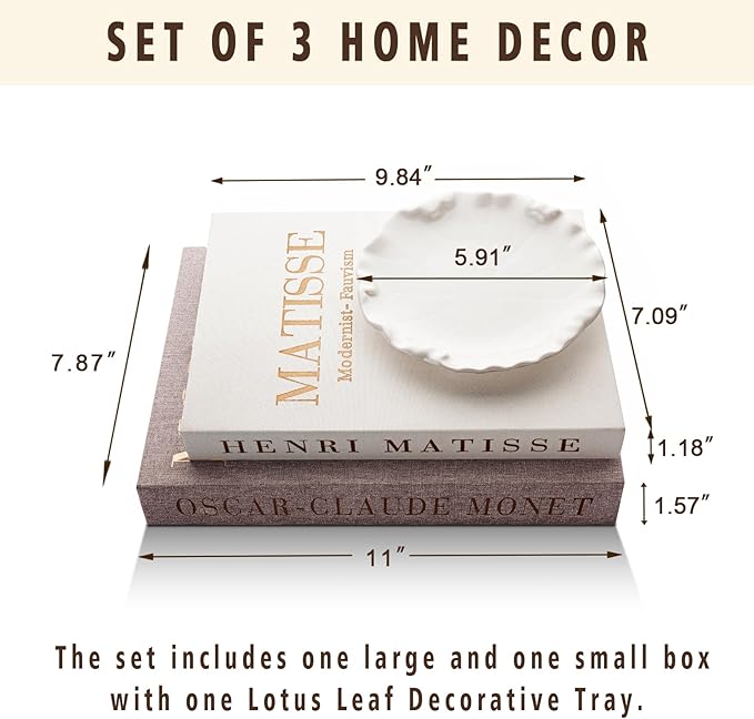 Decorative Books for Home Decor,Coffee Table Decor with Linen White Books Stack Bookshelf, Fake Book Double as Libros Decorativos and Photo Storage (3 Piece Set with Tray)
