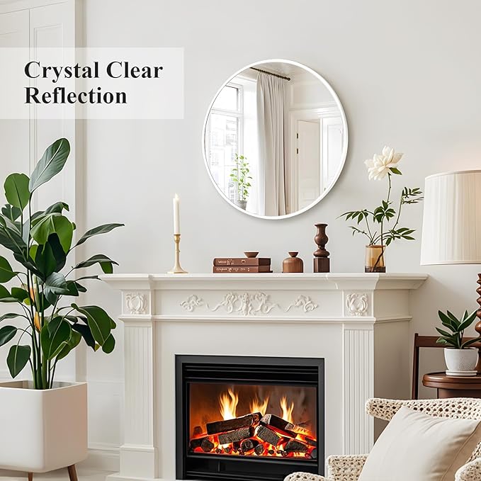 Fabuday White Round Mirror for Bathroom - Small 18 Inch Circle Mirror for Wall Decor with Matte Frame, Living Room, Bedroom, Entryway Circular Mirrors