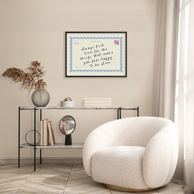 Positive Affirmations Quotes Wall Art Blue Preppy Postcard Poster 08x10 inch Black Framed Always Find Time Horizontal Canvas Prints Retro Happy Home Wall Decor