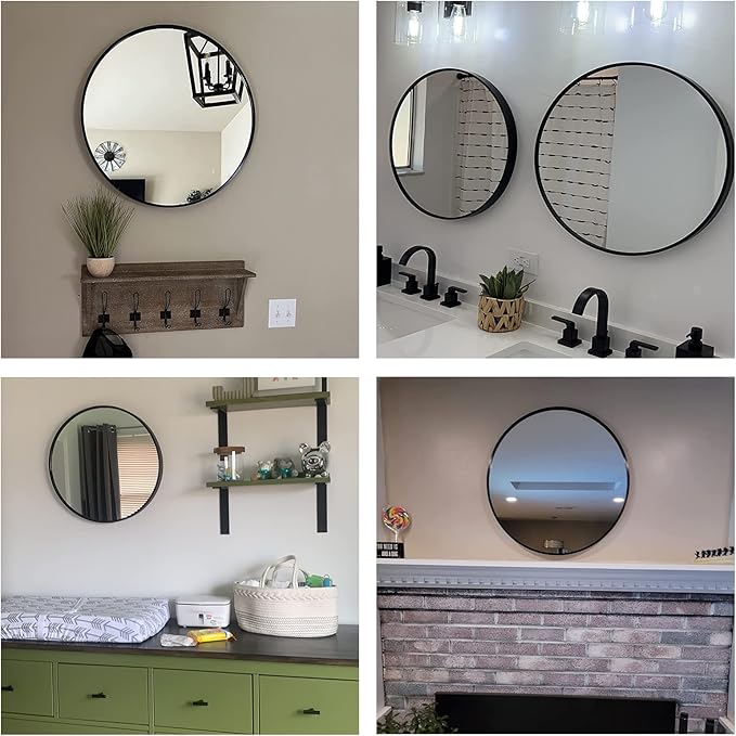Oruii Round Mirror, Black Round Mirror 22 inch, Circle Wall Mounted Mirrors for Bathroom, Living Room, Bedroom, Vanity, Entryway, Hallway, Over Sink