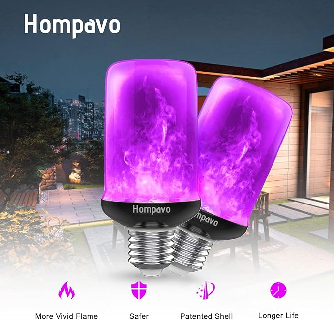 Hompavo Upgraded LED Flame Light Bulbs Halloween Decorations, 4 Modes Flickering Light Bulbs with Upside Down Effect, E26/E27 Flame Bulb for Christmas Party Home Indoor & Outdoor (4 Pack)