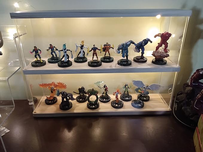 Clear Acrylic Display Shelf Case for Mini Funko Pop, Wooden Display Stand for POP MART Double-Deck Riser 2 Steps Storage Rack Decoration Action Figures Collectibles Toys, 15.55" W x 3.78" D x 10.8" H