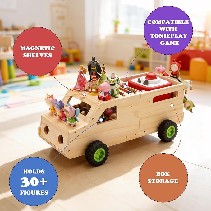 Storage for Toniebox 2 and Toniebox 1 Tonie Figures Characters Shelf,Magnetic Organizer for 30+ Figures, Tonieplay Games & Controller, Wooden Magnetic Shelf for Kids