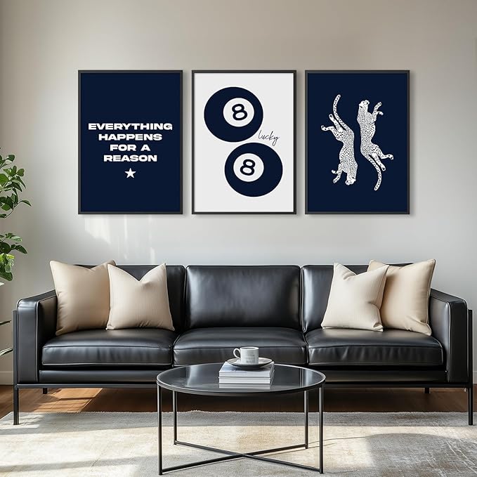 Tocliky Navy Blue Leopard Wall Art Decor Cheetah Print Room Poster Trendy Preppy Canvas Wall Art Funky Aesthetic Room Decor 8 Ball Lucky Poster Y2k Stylish Artwork for Bedroom 12x16x3 Inch Unframed