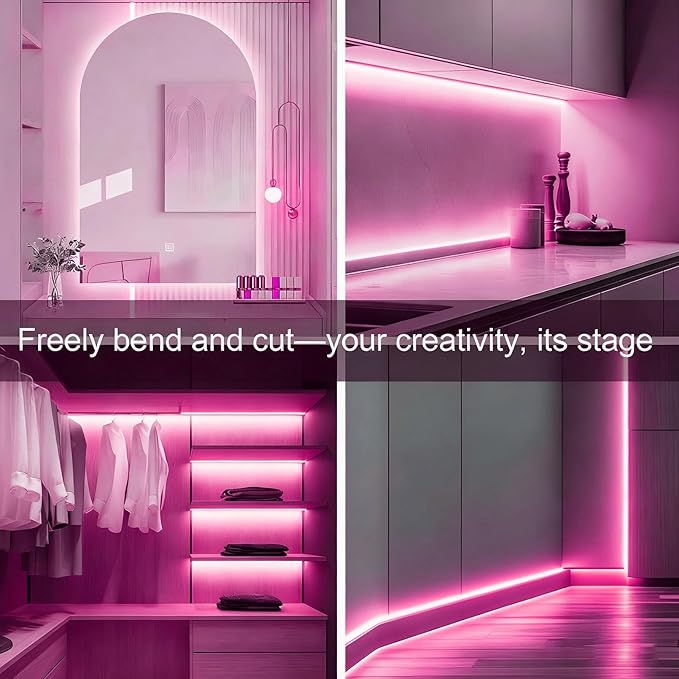 ZSLAIFU Battery Powered LED Strip Lights, 3.3FT COB LED Strip Light, Battery Operated LED Lights, Pink LED Strip Lights Battery Powered for Closet, Cabinet, Shelf, Kitchen, DIY Lighting