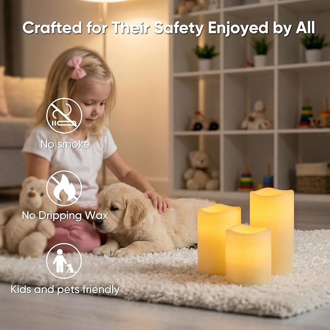 5plots 3" X 5" Outdoor Waterproof Candles, Battery Operated Led Ivory White Flameless Candles with 10-Key Remote & Timer for Indoor Home Lantern Holiday Decor, Set of 2