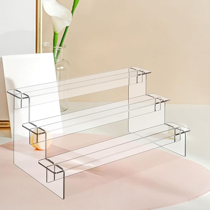 TOYANDONA Acrylic Display Shelf 2pcs Set 3-tier 29cm Organizer for Figurines Makeup Riser Cosmetics Storage Rack Jewelry Display Risers for Desktop Showcase