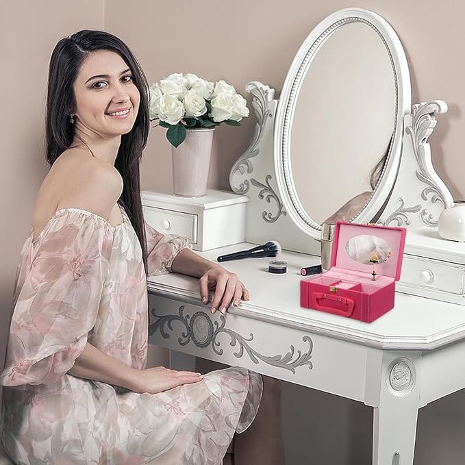 ARTIBETTER Jewelry Box and Makeup Case Pink Jewelry Storage Organizer with Music Feature Compact Display Box for Women Indoor Use
