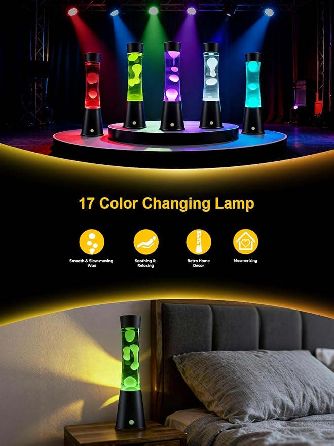 17-Color Changing Liquid Motion Lamp with Remote & Auto Shut-off, Soothing Mood Lamp for Bedroom, Office & Home Decor, 15.5 Inch Large LED Night Light, Unique Gift for Kids,Valentines, Teens & Adults
