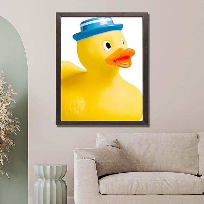 InkFlow Posters Rubber Duck With Hat Poster - Playful Bath Toy Illustration - Bright Modern Character Design - Bathroom Nursery Wall Decor Accent - 24x32 Unframed Canvas Print